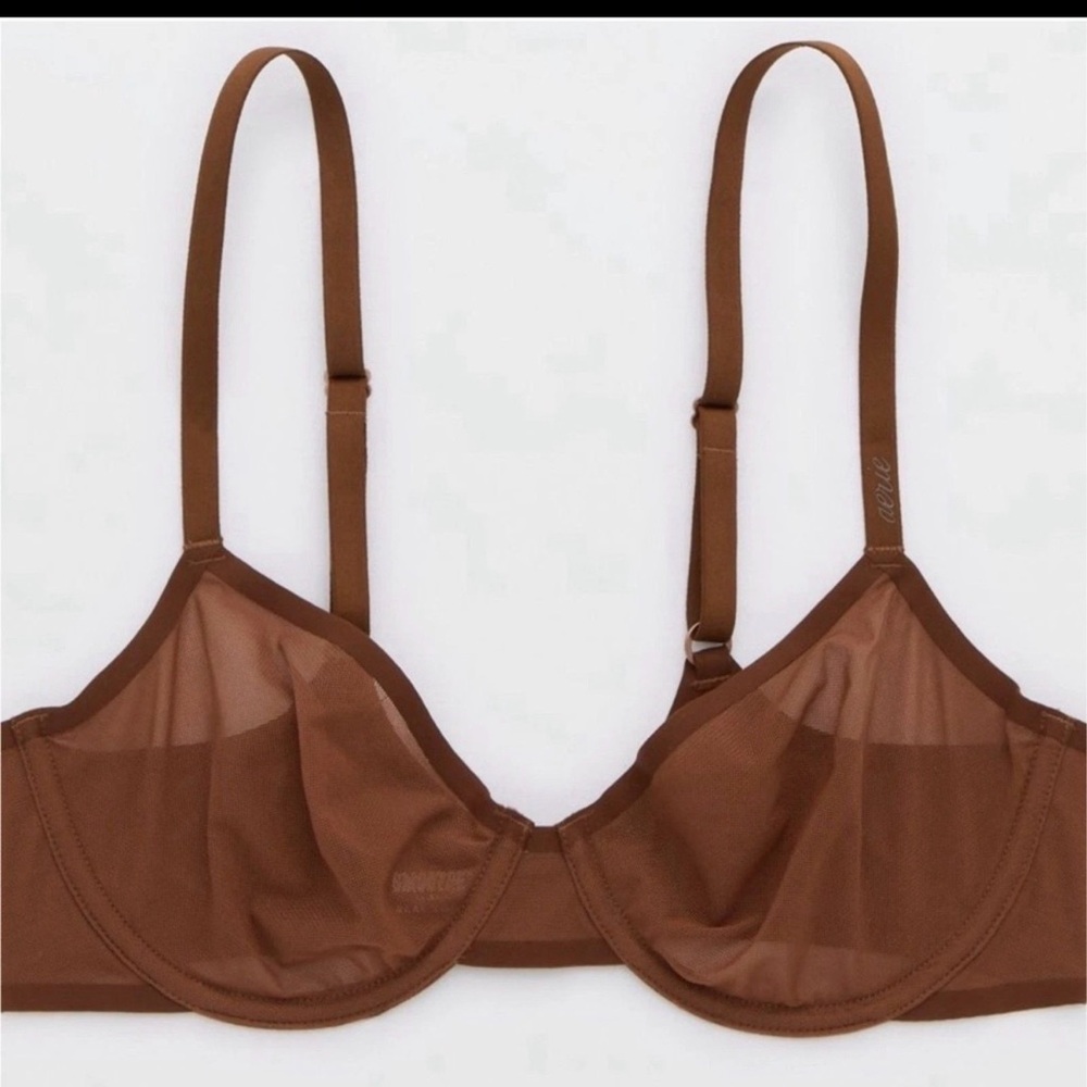 Aerie Smoothez Mesh Balconette Brown Sheer Bra